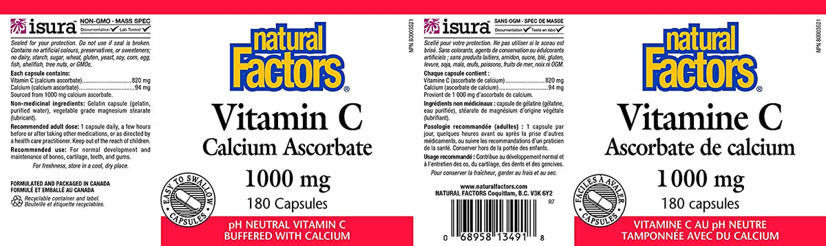 Natural Factors Calcium Ascorbate 180capsules