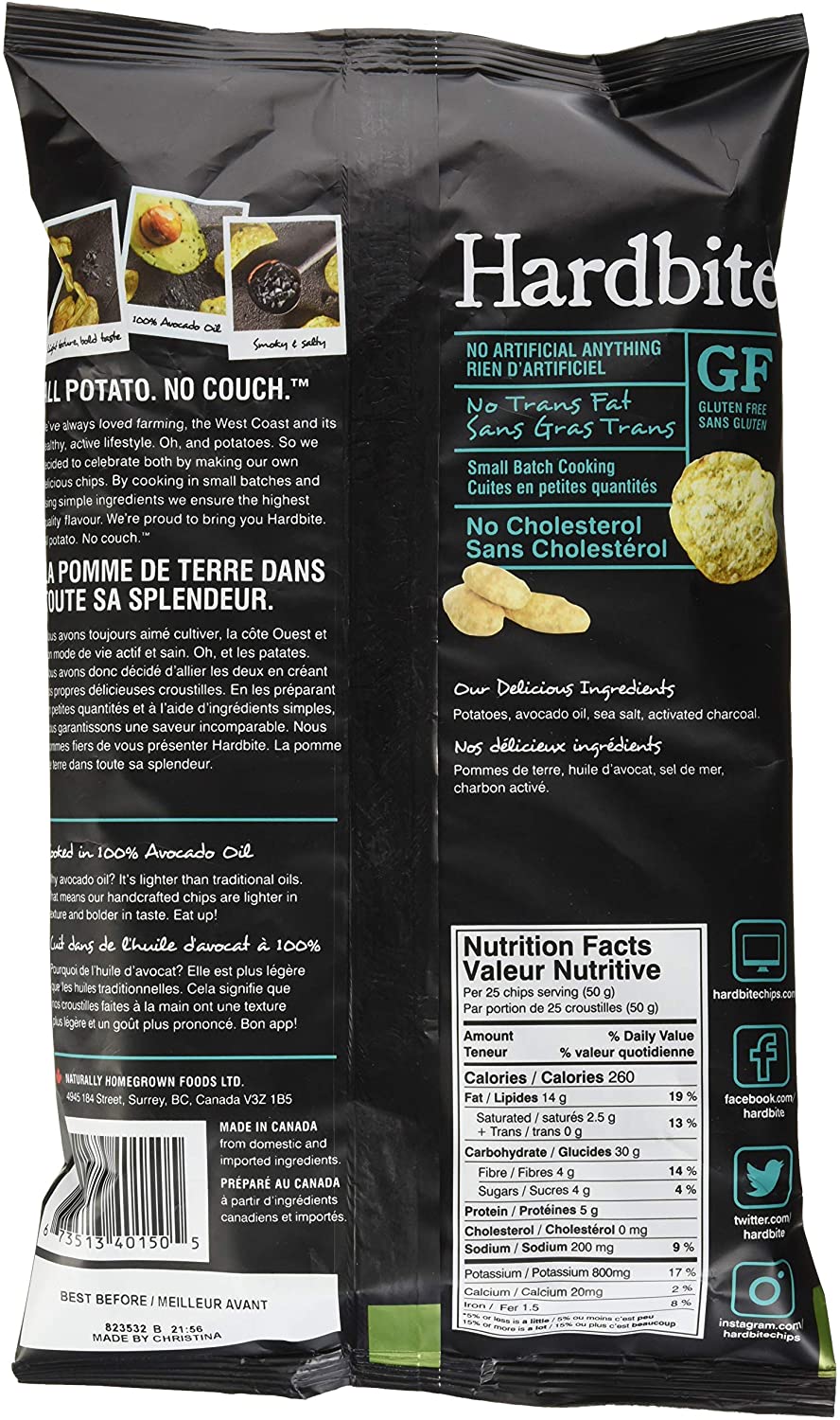 Hardbite Avocado Oil Chips Black Sea Salt 150g