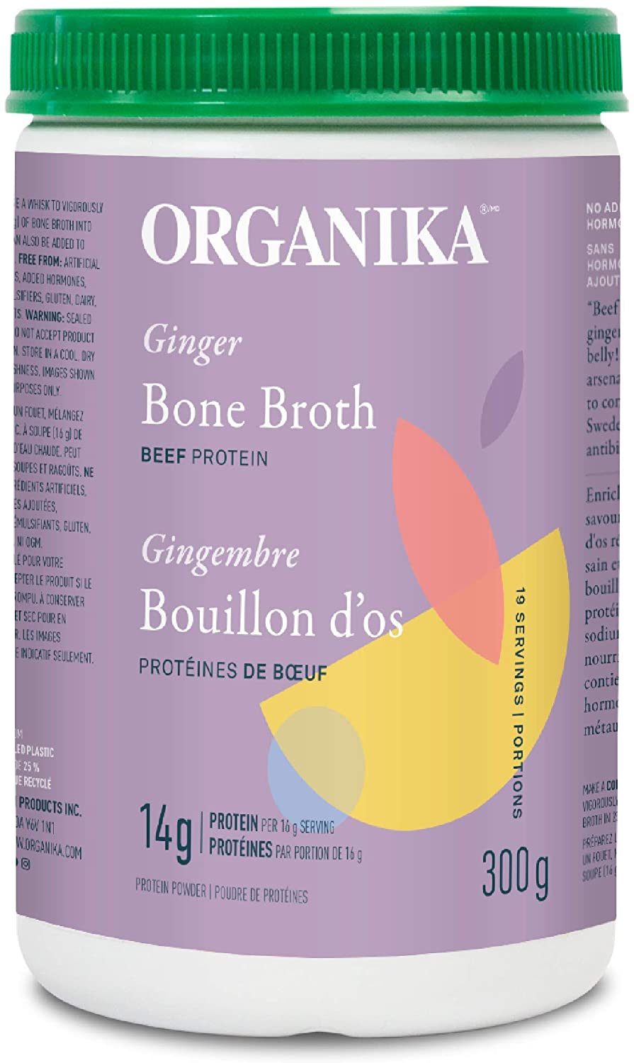 Organika Health Products Bone Broth Beef Protein Ginger 300g