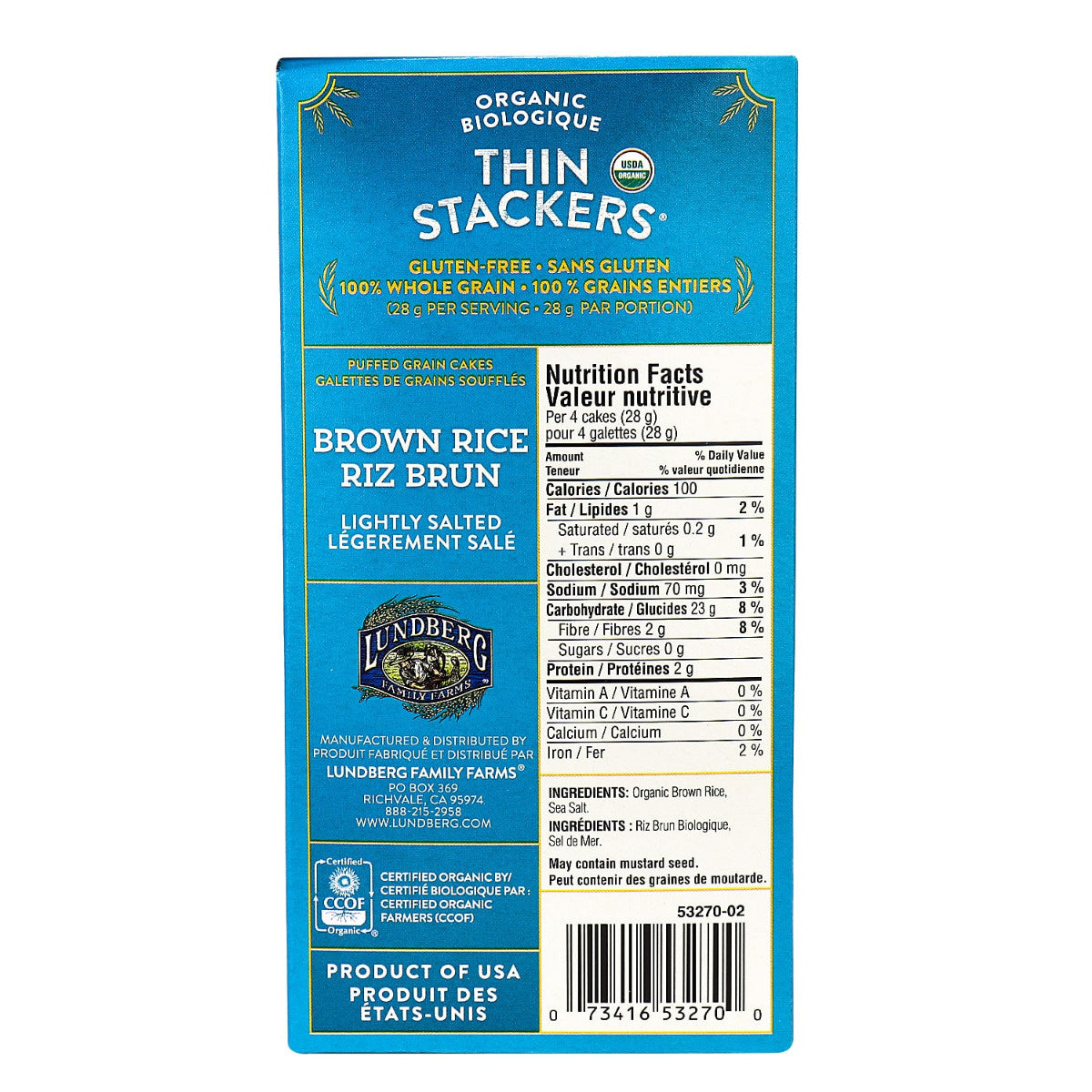 Lundberg Rice Thin Stack Brown Salted 167g