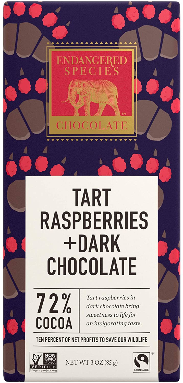 Endangered Species Dark Chocolate Bar With Red Raspberries