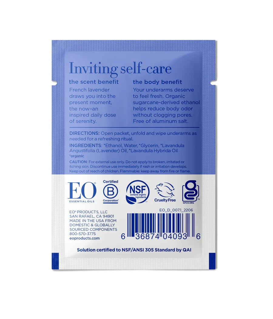 EO Products Deodorant Lavender Wipes 6ct