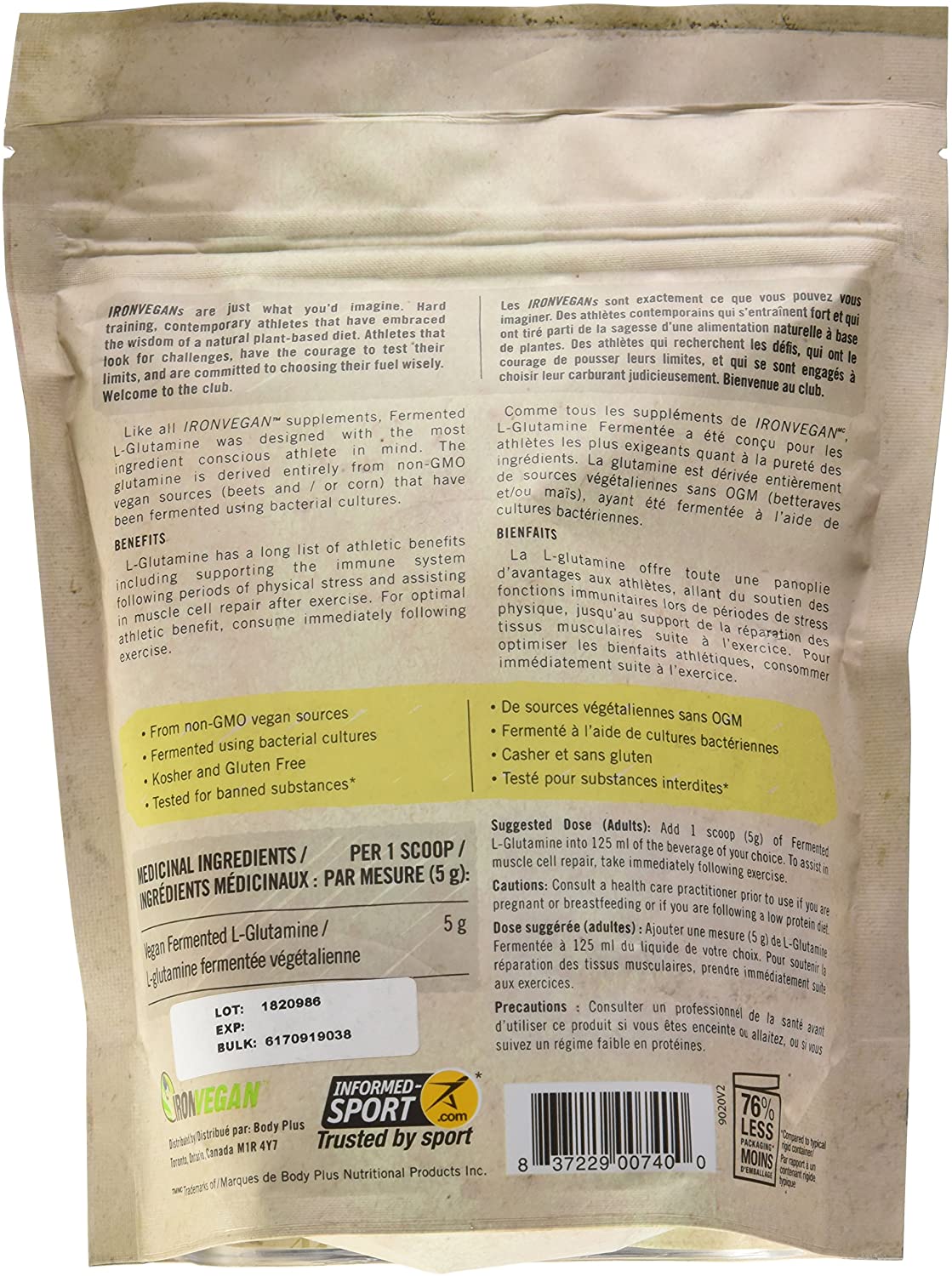 Iron Vegan Fermented Glutamine Unflavoured 400g