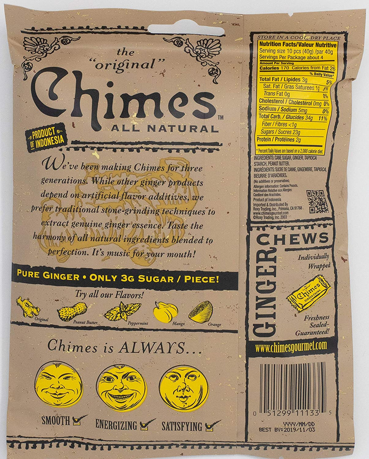 Chimes Gourmet Ginger Chews Peanut Butter 142g