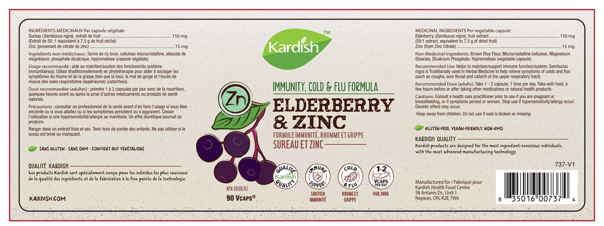 Kardish Elderberry &amp; Zinc 90vcap