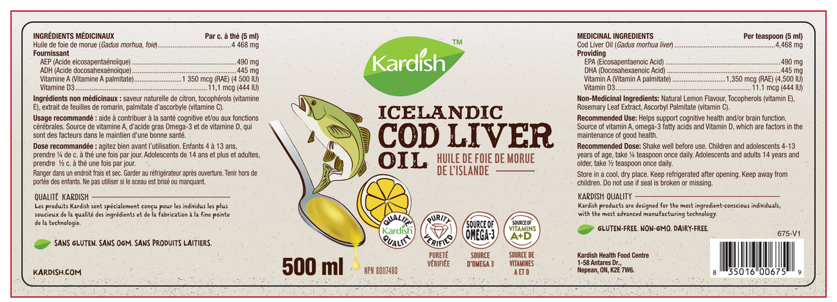 Kardish Icelandic Cod Liver Oil - Lemon 500ml