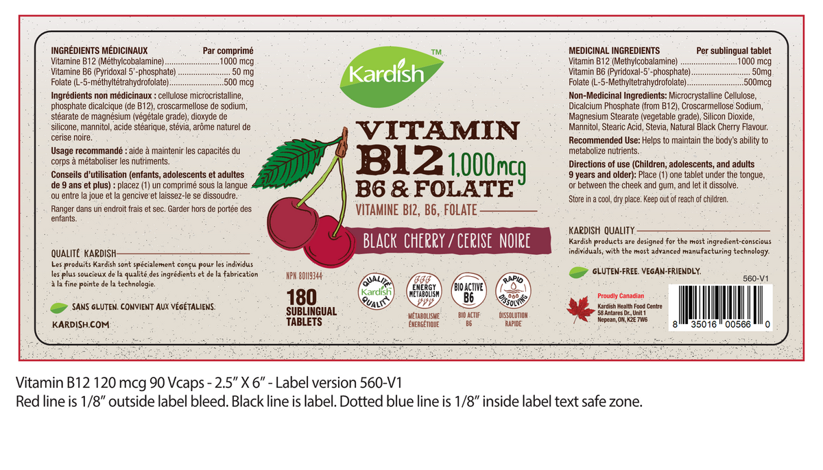 Kardish Vitamin B12 1,000 mcg B6 &amp; Folate