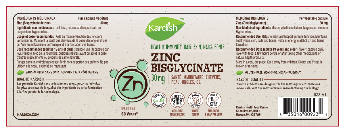 Kardish Zinc Bisglycinate 30mg 60vcap