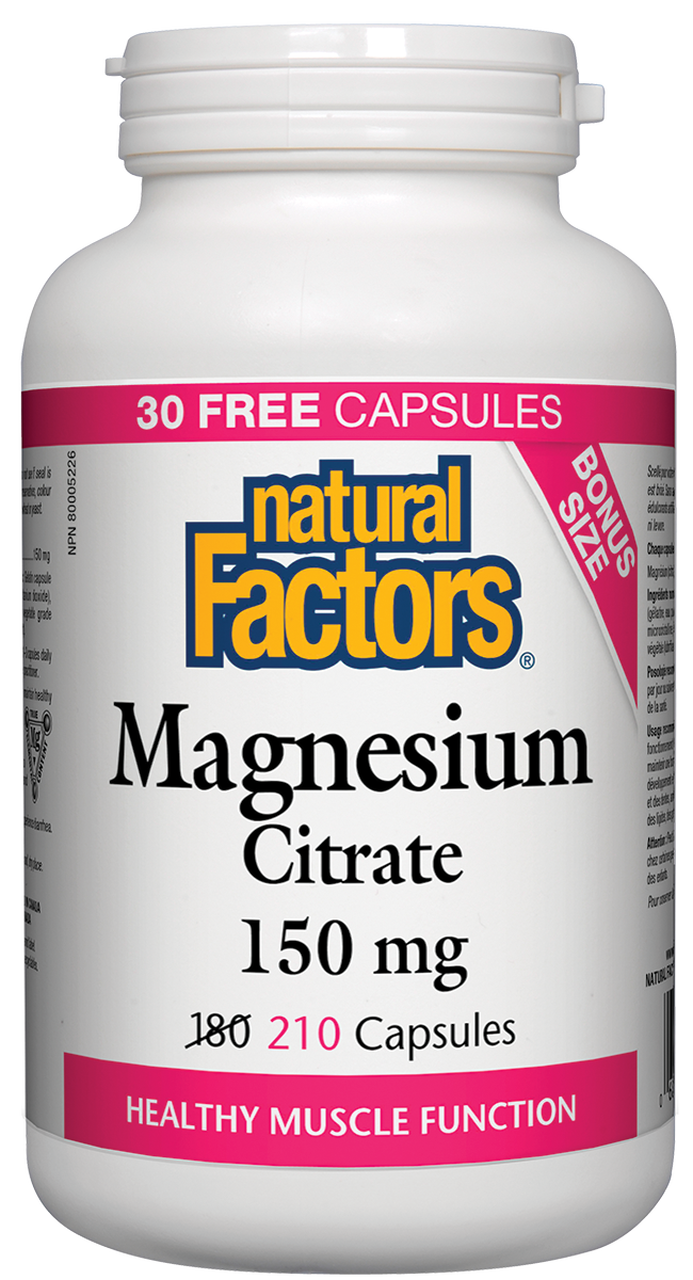 Natural Factors Magnesium Citrate 150mg BONUS 210caps