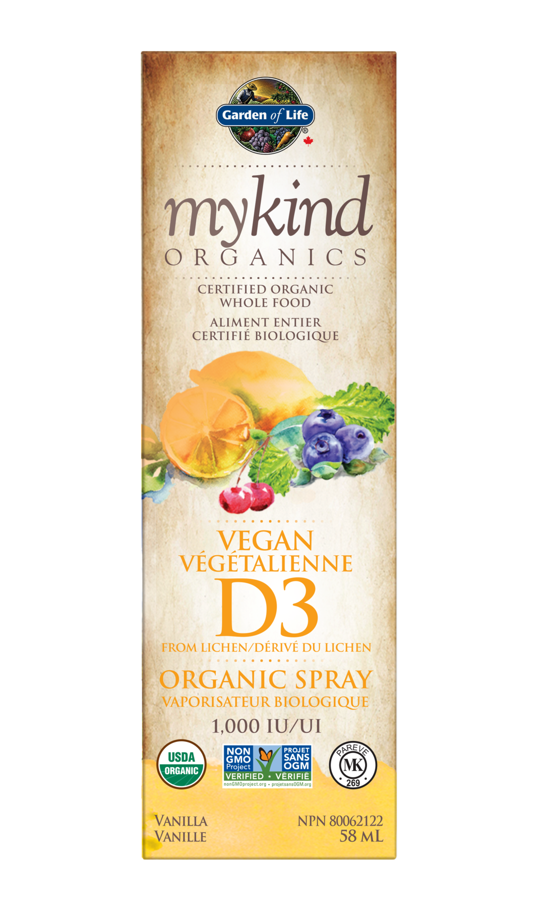 Garden of Life MyKind Org Vit D3 Spray Vanilla 58ml