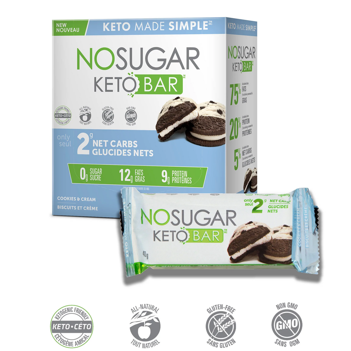 No Sugar Company Keto Bar Cookies &amp; Cream 40g