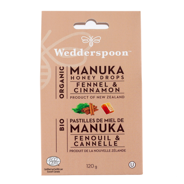 Wedderspoon Fennel &amp; Cinnamon Manuka Honey Drops Org