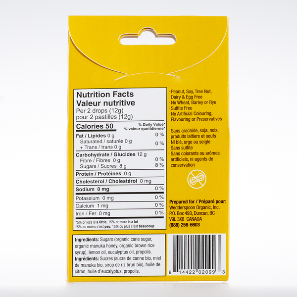 Wedderspoon Org Manuka Honey Drops Lemon 120g