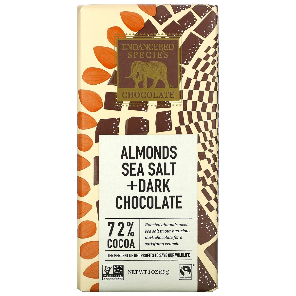 Endangered Species Chocolate Bar Sea Salth &amp; Almond Owl 85g