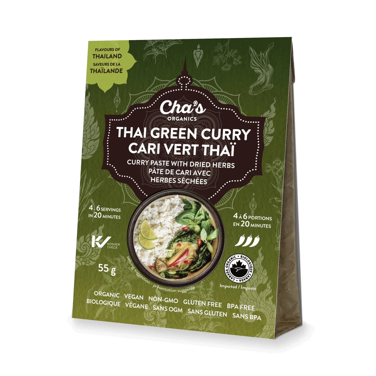 Chas Organics Thai Green Curry Paste Kit with Herbs 55