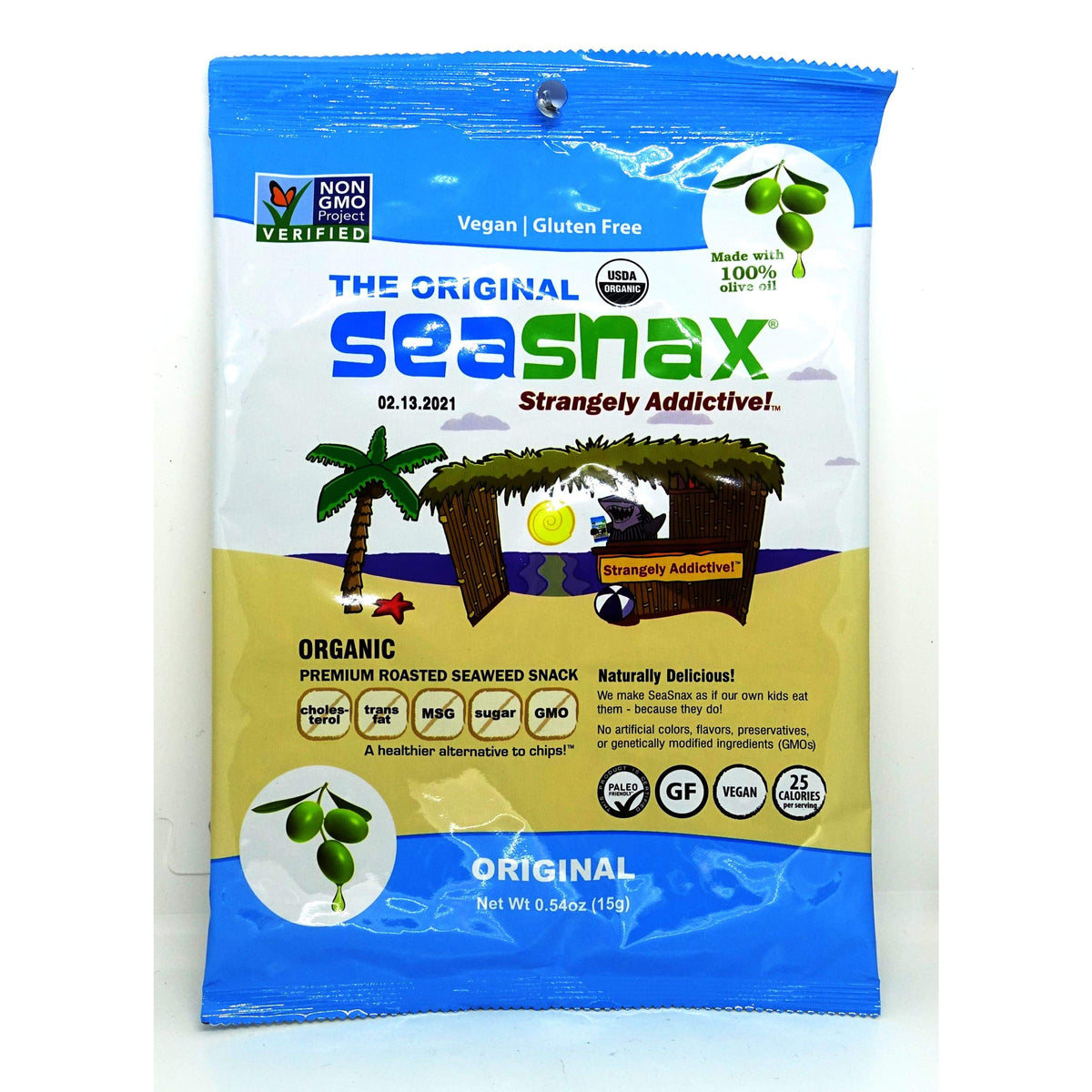 SeaSnax Seaweed Sheets Raw Olive Classic 15g