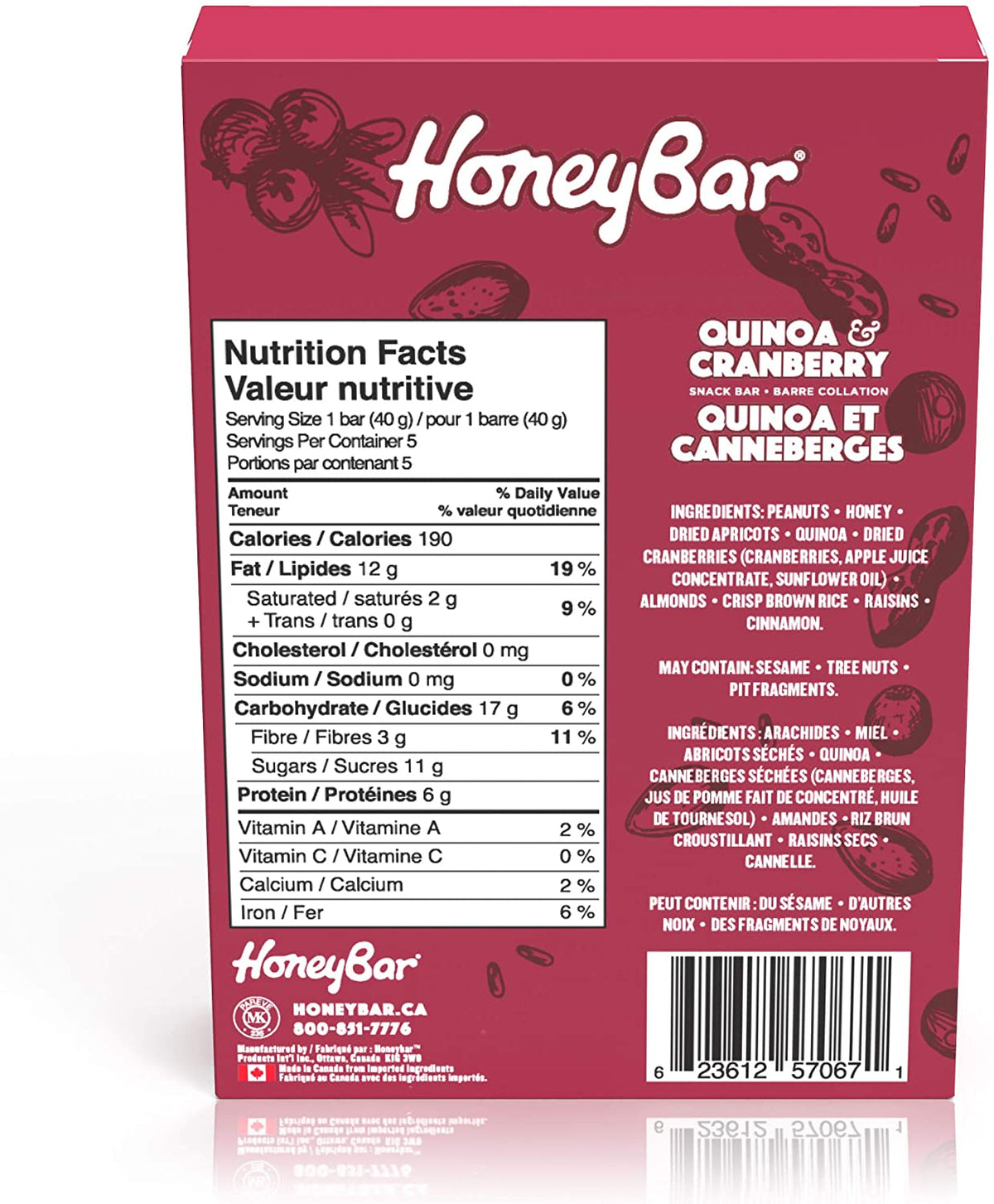 Honeybar Snackbar Quinoa &amp; Cranberry 40g