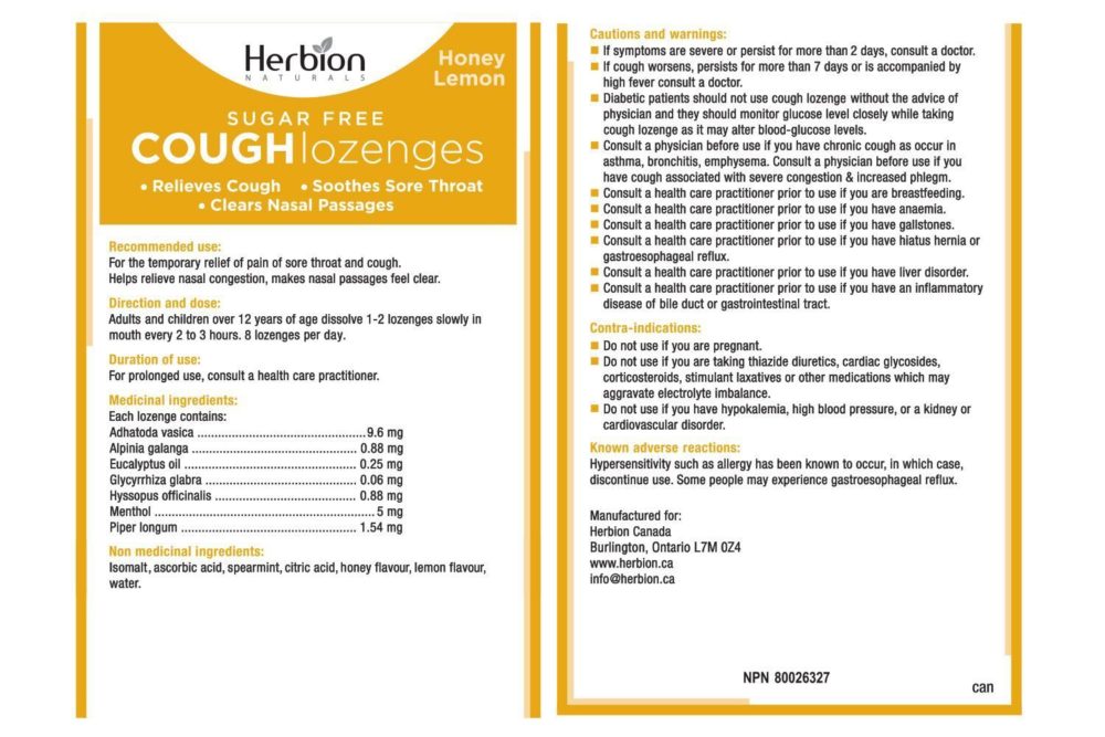 Herbion Canada Sugar Free Cough Lozenges Honey Lemon 18