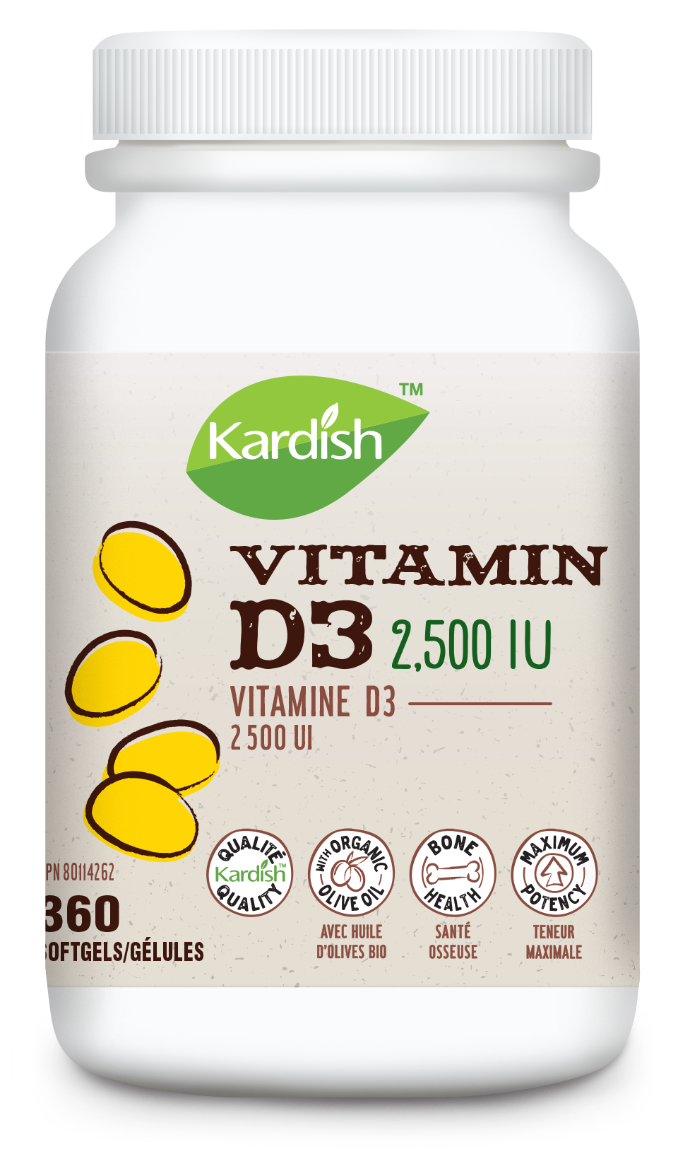 Kardish Vitamin D3 2500 IU 360softgels