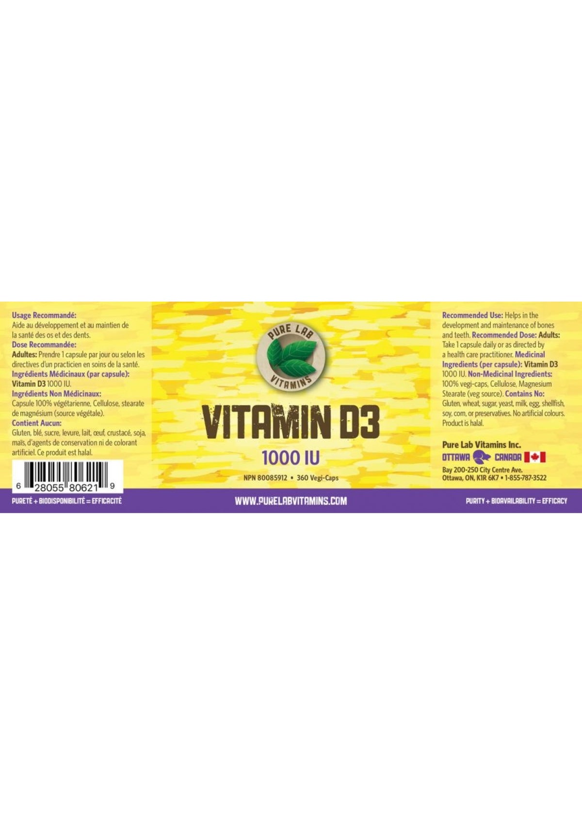 Pure Lab Vitamins Vitamin D 1000iu 360vcaps