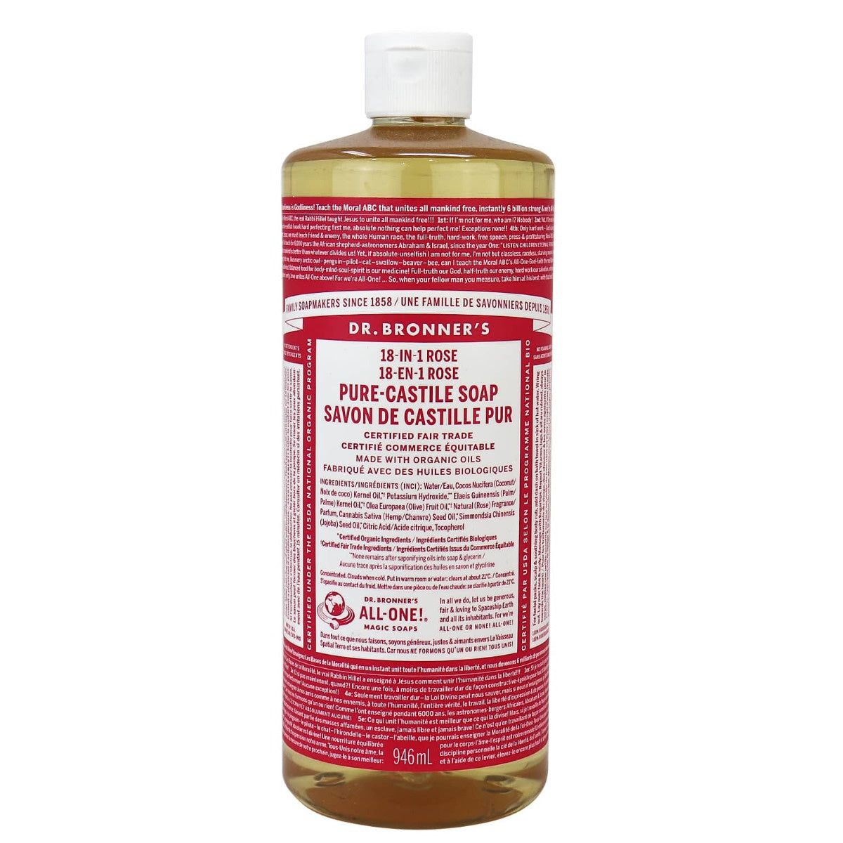 Dr Bronners Pure Castile Soap Liquid Rose Oil Org. 3